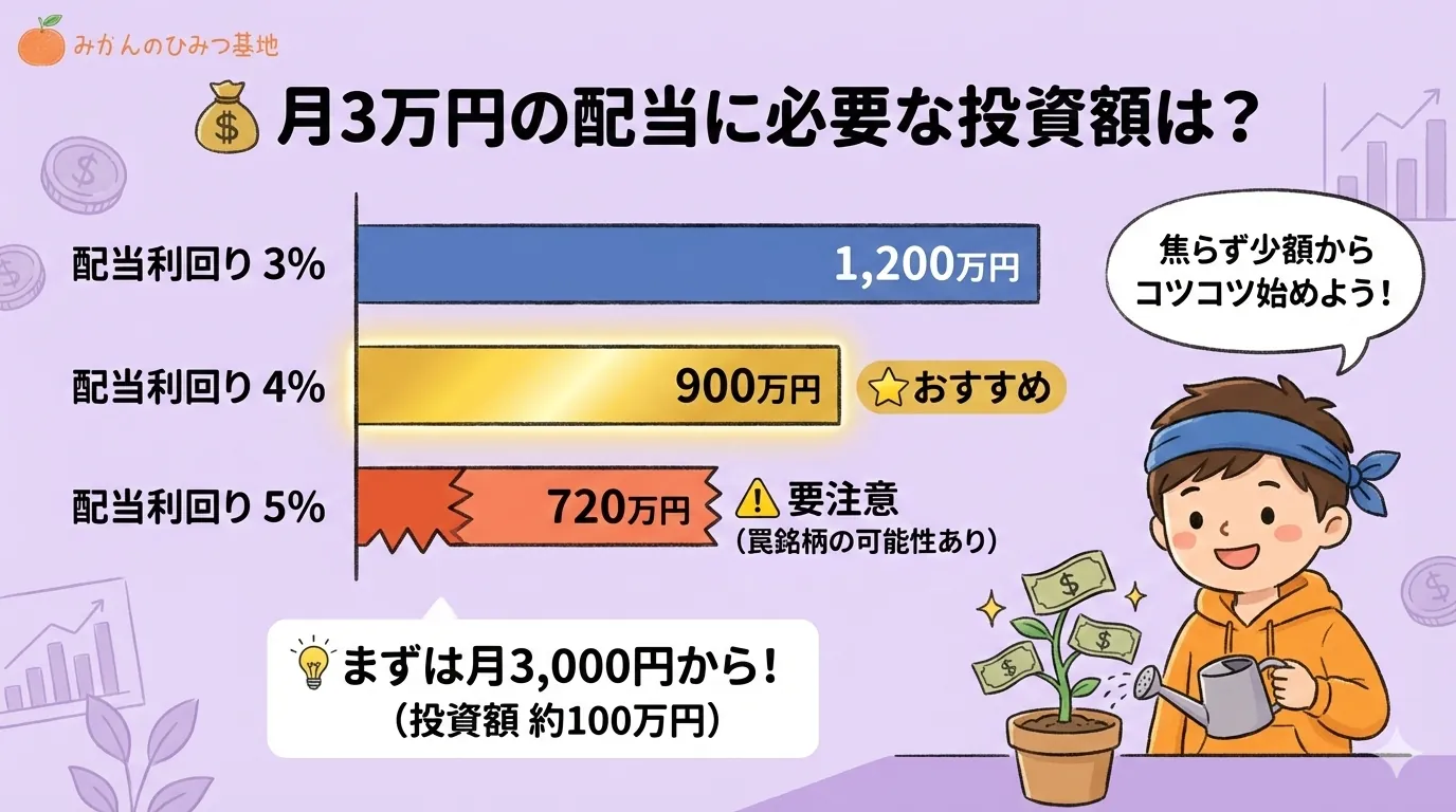 月3万円の配当に必要な投資額